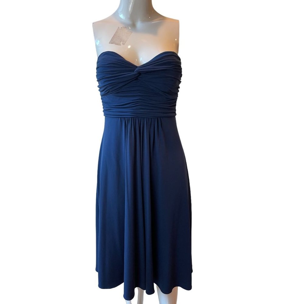 Laundry Womens Strapless Mini Dress Front Knot Ruched L4719 Back Zip Navy Size 6
